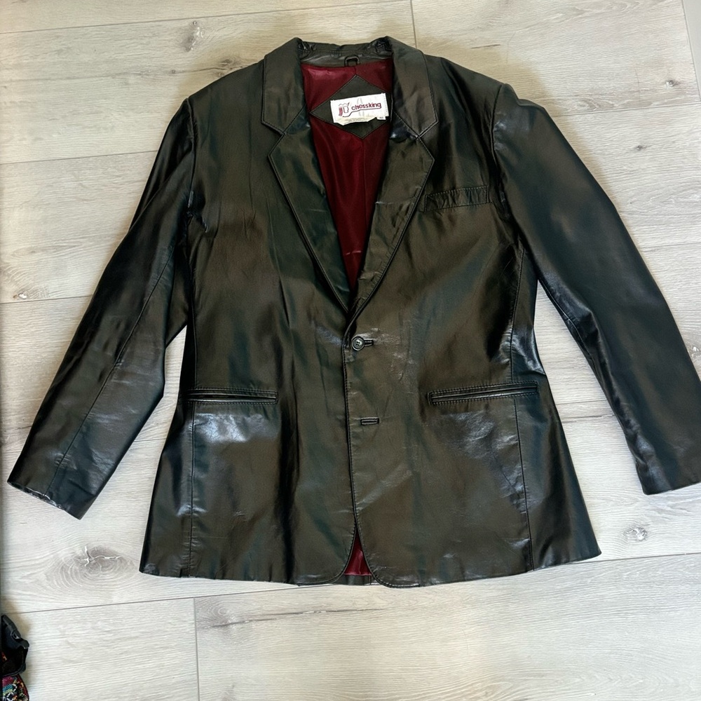 Men's Black Leather Blazer
